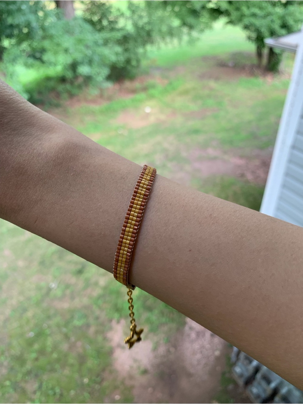 Handmade Beaded Bracelet - Gold tone and Brown